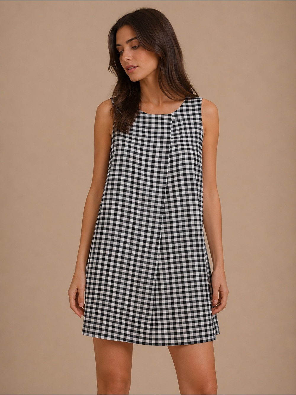 DKNY Black & White Gingham Sleeveless Shift Dress Size 12